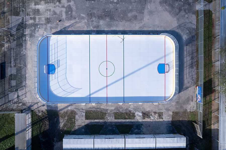 Aerial view of the Boyd Anderson High School outdoor synthetic ice rink in Florida